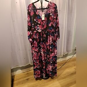 Black Floral Chiffon Dress